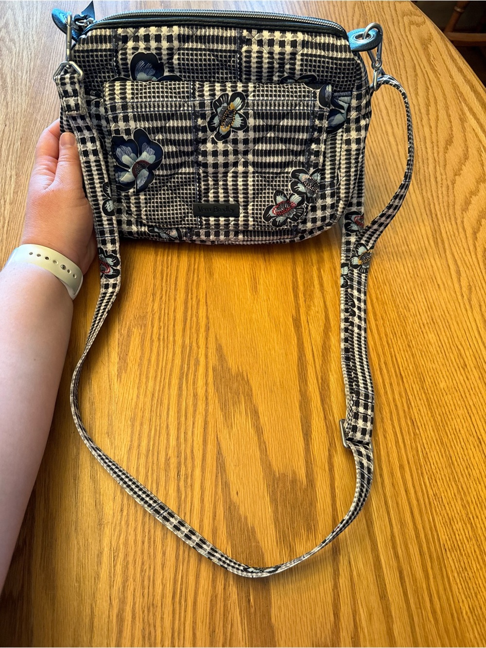 Vera Bradley Black & White Plaid Floral Crossbody Bag